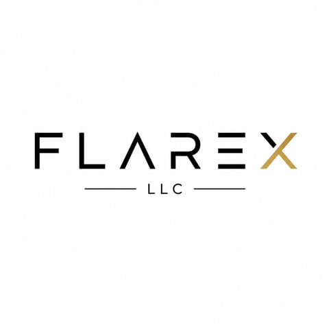 FLAREX LLC logo with black letters and gold X symbol on white background
